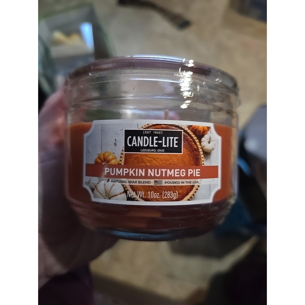 Candle-Lite Scented Candle Pumpkin Nutmeg Pie 10 oz. 3 wick Glass Jar New